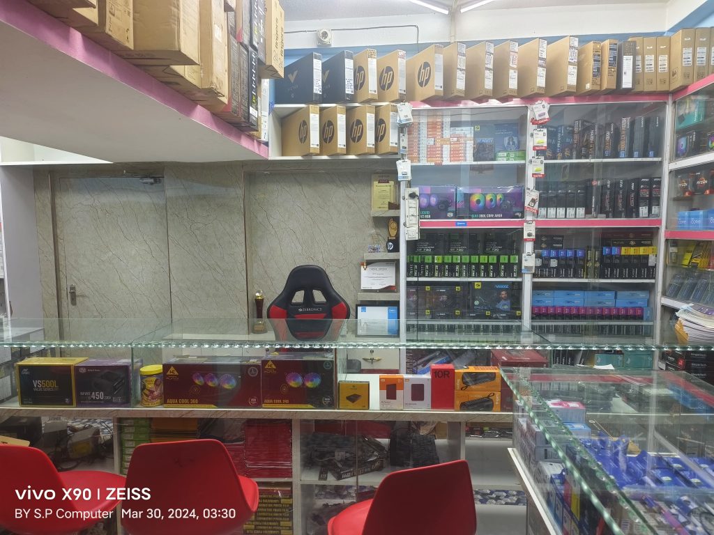 SP Computer showroom interior with accessories and computer hardware on display